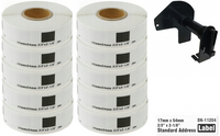 10x Etykiety do Brother DK-11204 czarny nadruk na białym tle, 17mm x 54mm 400szt etykiet na rolce WYMIENNY UCHWYT